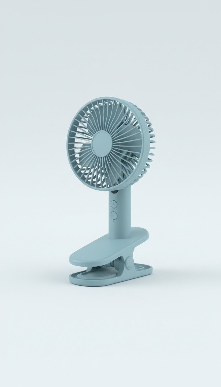 Clip fan with glacier blue finish
